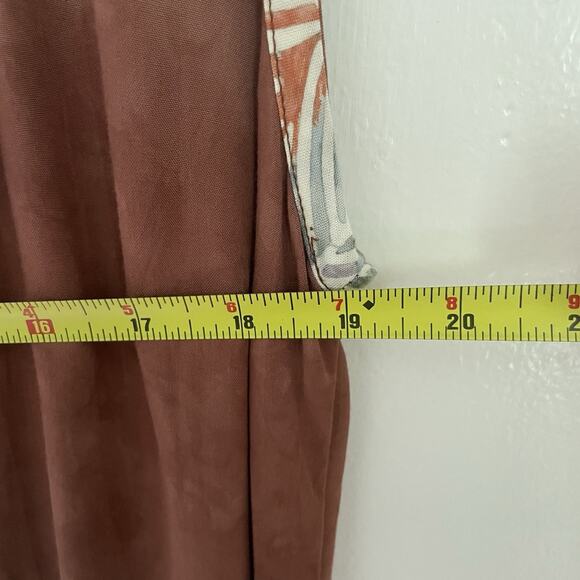 Rust Sleeveless Midi Dress Tropical Art to Wear Tie Back Boho Resort Rayon S NWT - Picture 6 of 9